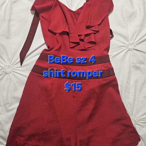 bebe Red Ruffle V-Neck Romper - Picture 1 of 1